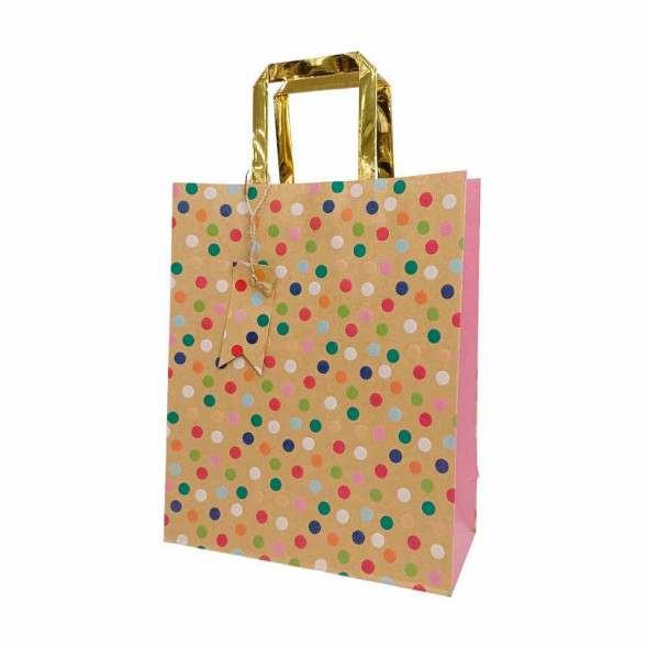 Пакет крафт с золотой ручкой размер 26*32*12см