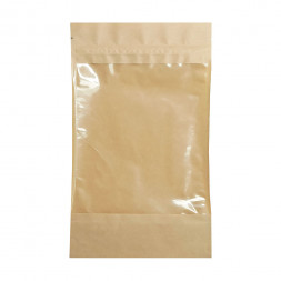 Дой-пак бумажный крафт с окном с замком zip-lock 135*225+(35+35) 140мм уп 10шт