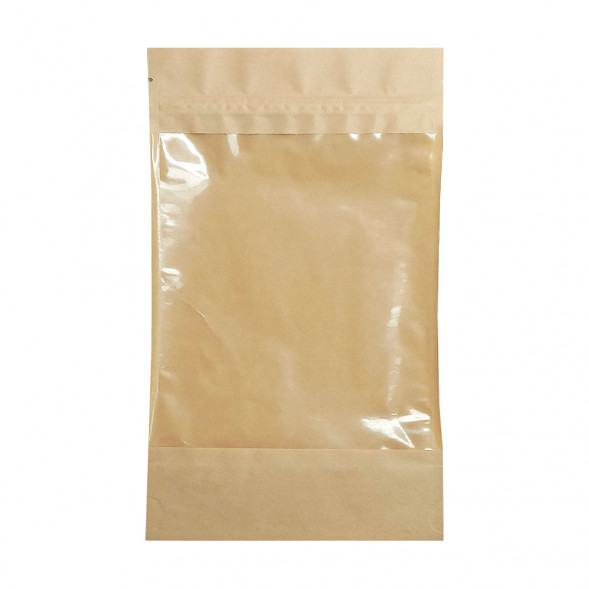 Дой-пак бумажный крафт с окном с замком zip-lock 135*225+(35+35) уп 10шт