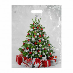 Пакет с вырубной ручкой Подарки у елки 38*47см 60 мкм 50шт