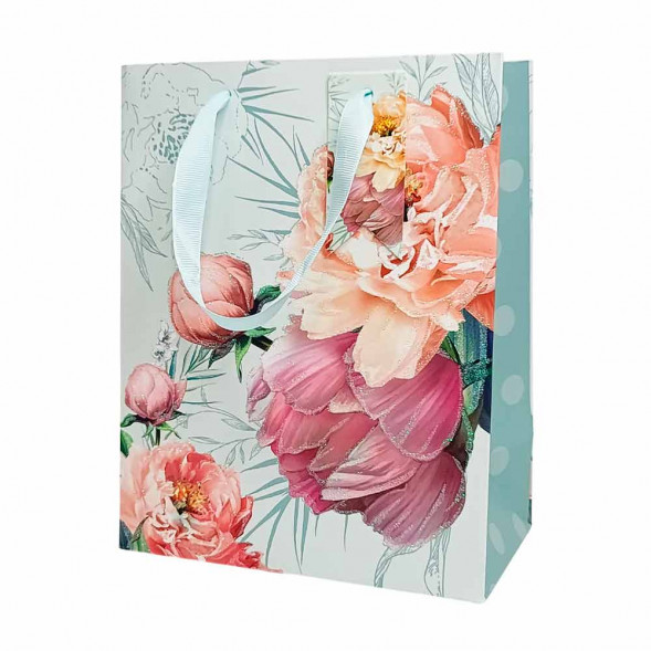 Пакет ЛЮКС Цветы с глиттером размер 18*23*10см