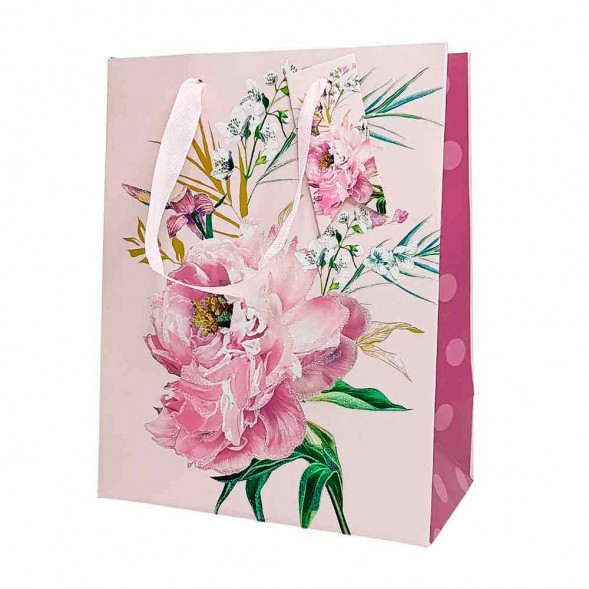 Пакет ЛЮКС Цветы с глиттером размер 18*23*10см