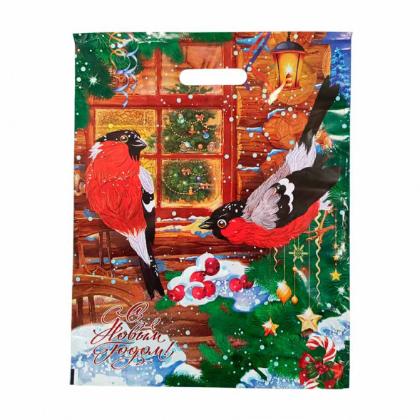 Пакет с вырубной ручкой Зимняя сказка 38*47см 60 мкм 50шт