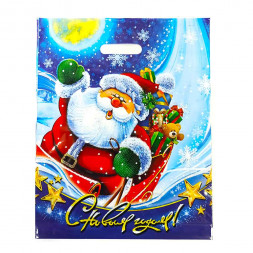 Пакет с вырубной ручкой Дед Мороз на санях 38*47см 60 мкм 50шт