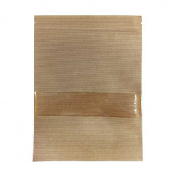 Дой-пак бумажный крафт с окном с замком zip-lock 200*250+(40+40) 40мм уп 10шт