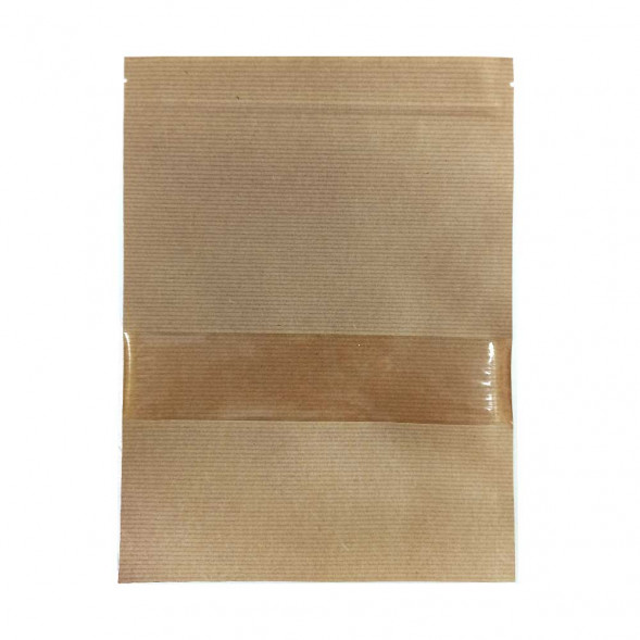 Дой-пак бумажный крафт с окном с замком zip-lock 200*250+(40+40) уп 10шт