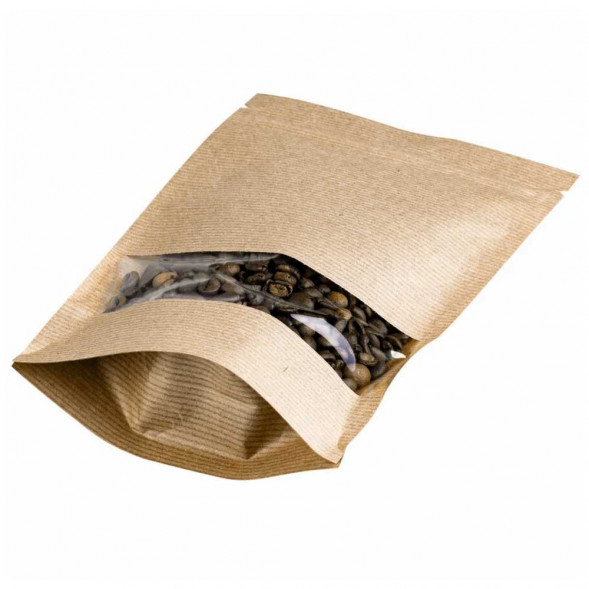 Дой-пак бумажный крафт с окном с замком zip-lock 200*250+(40+40) уп 10шт