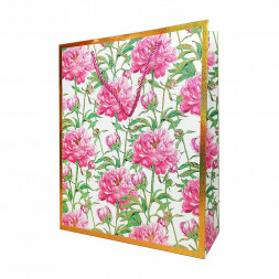 Пакет ЛЮКС Пионы с золотой каемкой размер 26*32*10см