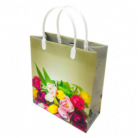 Пакет сумка размер 23*26см Букет разноцветных тюльпанов