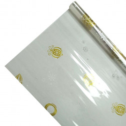 Пленка в рулоне с рисунком Елочные игрушки золотые/белые размер 80см