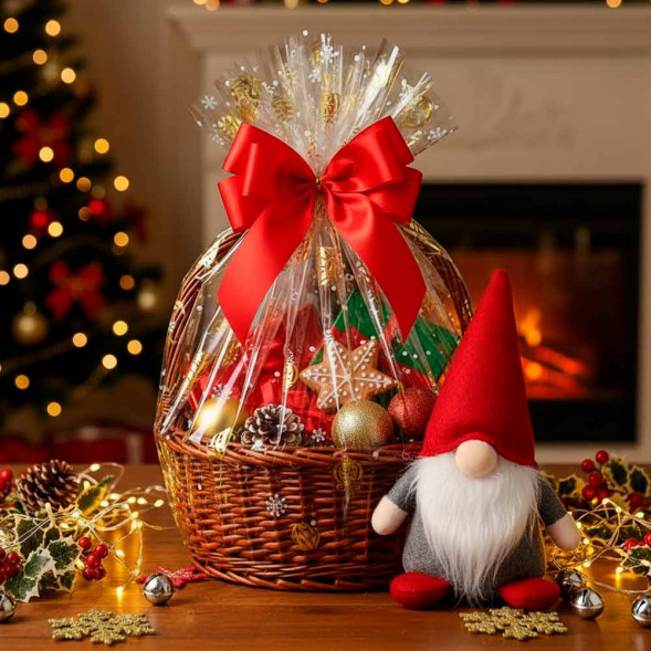 Пленка в рулоне с рисунком Елочные игрушки золотые/белые размер 80см