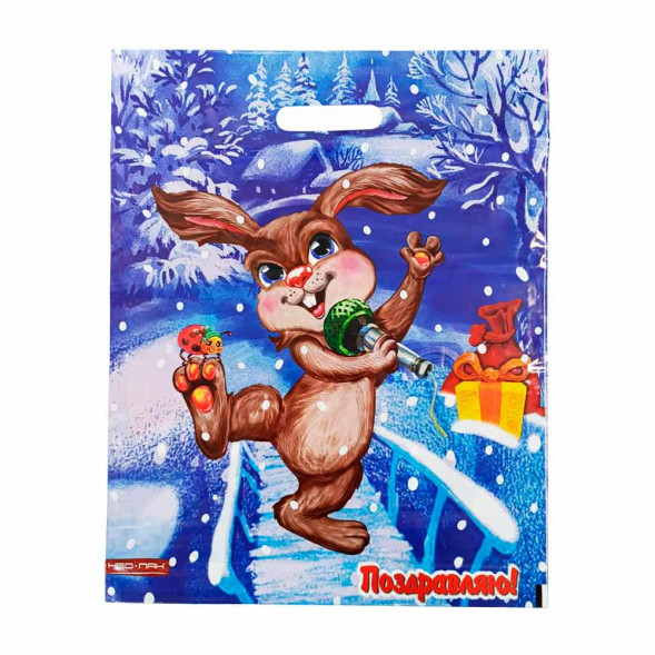 Пакет с вырубной ручкой Зайчик 38*47см 60 мкм 50шт