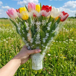 Конус прозрачный с рисунком Цветочки размер 30*40см уп 50шт