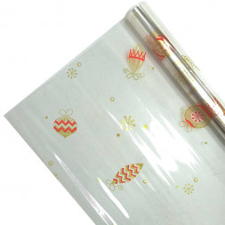 Пленка в рулоне с рисунком Елочные игрушки красные размер 80см