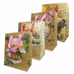 Пакет крафт Мишки с цветами размер 18*23*10см