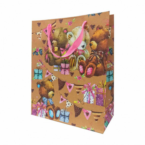 Пакет крафт Мишки с цветами размер 18*23*10см