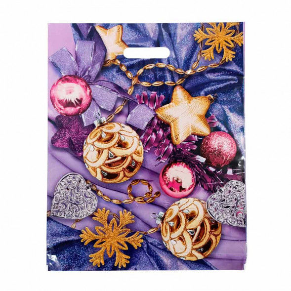 Пакет с вырубной ручкой Новогодние украшения 38*47см 60 мкм 50шт