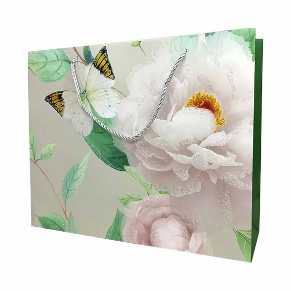 Пакет ЛЮКС Цветы с бабочками размер 32*26*10см