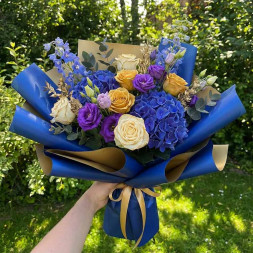 Пленка в рулоне матовая двухцветная золото синяя размер 58см*10м 65мкм