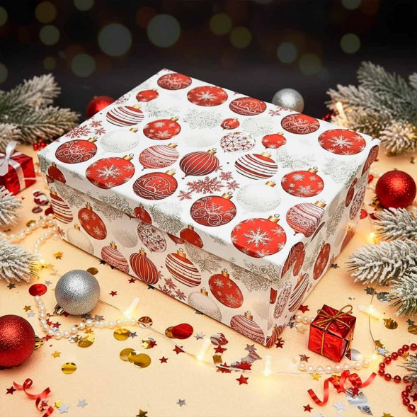 Коробка прямоугольная Красные шары на белом в 7-ми размерах