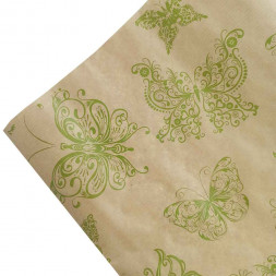 Бумага крафт в рулоне Мотыльки зеленые размер 70см*10м