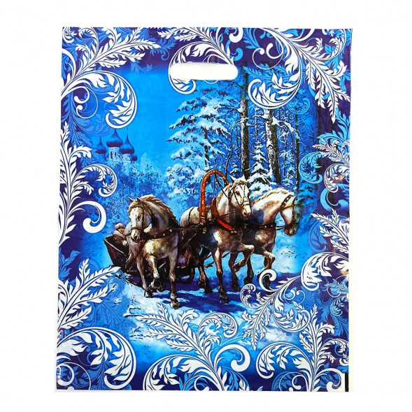 Пакет с вырубной ручкой Белые лошади 38*47см 60 мкм 50шт