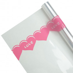 Пленка в рулоне Сердечный трепет фуксия размер 58см*10м 50мкм