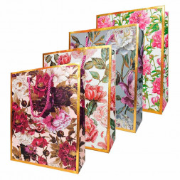 Пакет ЛЮКС Пионы с золотой каемкой размер 18*23*8см