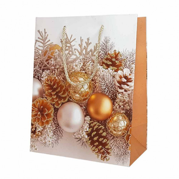 Пакет ЛЮКС НГ Елки, подарки, шары с блестками размер 18*23*10см