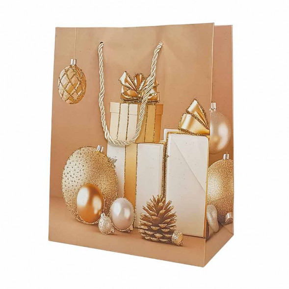 Пакет ЛЮКС НГ Елки, подарки, шары с блестками размер 18*23*10см