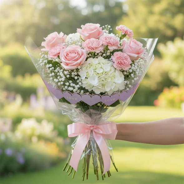 Пленка в рулоне Сердечный трепет сиреневая размер 58см*10м 50мкм