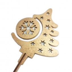 Топпер НГ Елка с шаром золотая h-35см