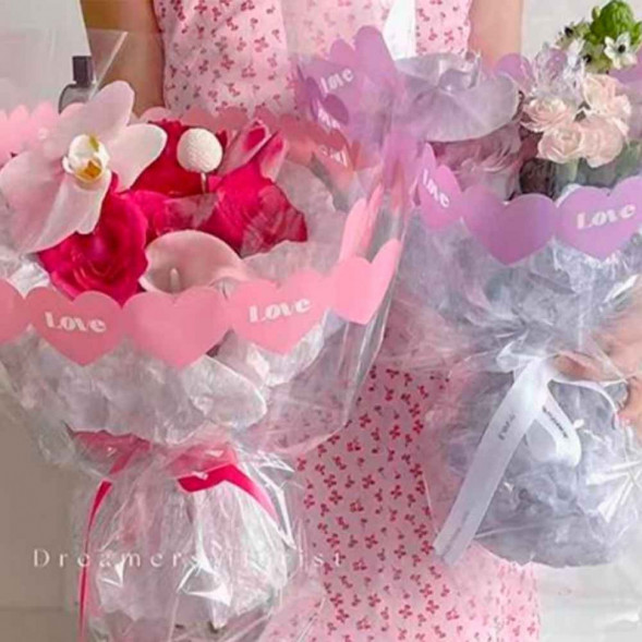 Пленка в рулоне Сердечный трепет светло-розовая размер 58см*10м 50мкм