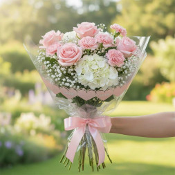 Пленка в рулоне Сердечный трепет светло-розовая размер 58см*10м 50мкм