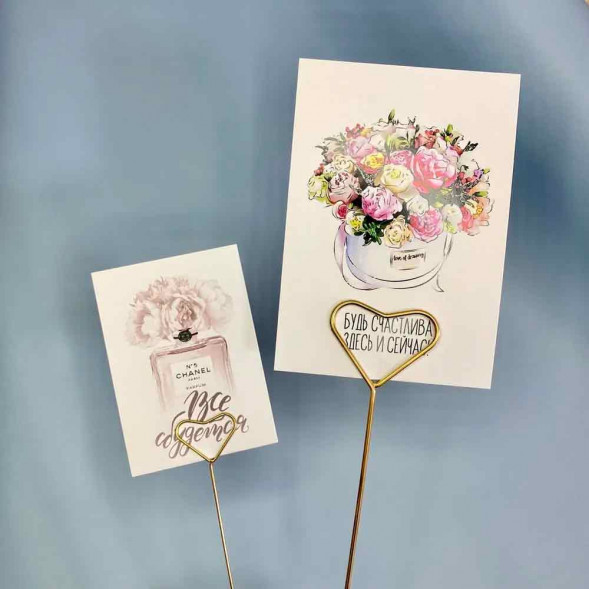 Держатель для открыток металл Сердце D-1,9см H-34см