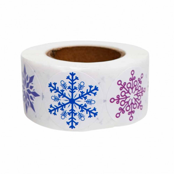 Наклейки НГ Снежинки D-2,5см 500шт