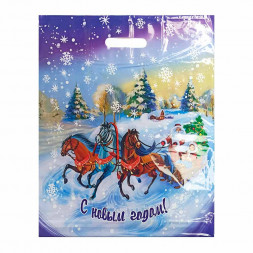 Пакет с вырубной ручкой Снегурочка и Дед Мороз в санях 38*47см 60 мкм 50шт