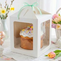 Коробка для кулича с окном белая размер 180*180*220мм