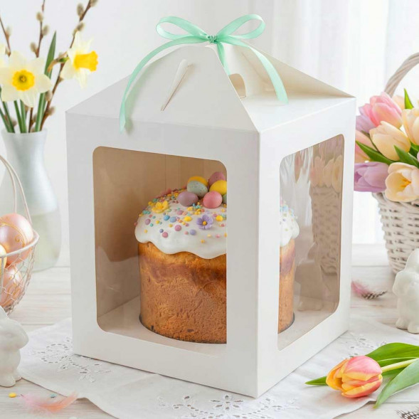 Коробка для кулича с окном белая размер 180*180*220мм