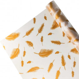 Пленка матовая в рулоне Перья золото размер 50см*5м  