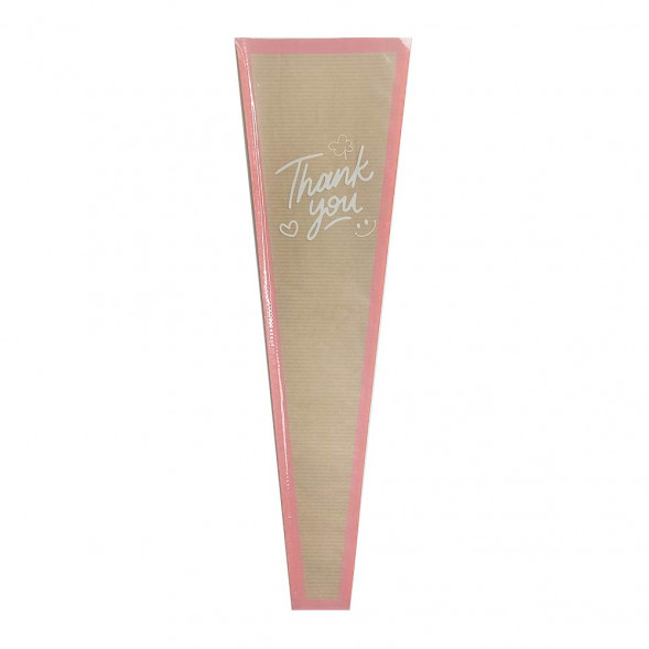 Конус крафт на 1 цветок Thank you розовый размер 12,5*4*45см уп 30шт