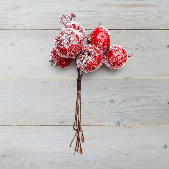 Ягоды красные заснеженные D-2см Н-15см 6шт