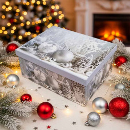 Коробка прямоугольная Новогодний декор серебро в 6-ти размерах