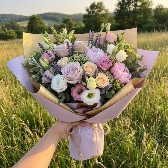 Пленка в рулоне матовая двухцветная крафт сиреневая размер 58см*10м 65мкм