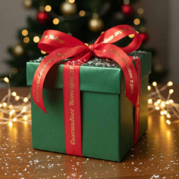 Лента атласная Счастливого Нового года красная размер 2,5см*23м