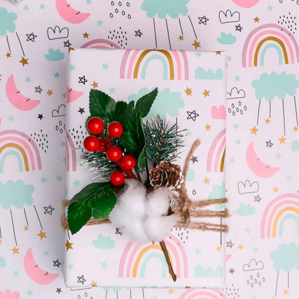 Бумага подарочная Радуга и звездочки размер листа 70*100см уп 2л
