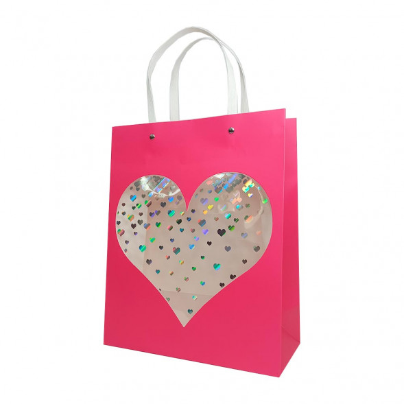 Пакет ЛЮКС Сердце прозрачное с плоской ручкой размер 26*32*12см