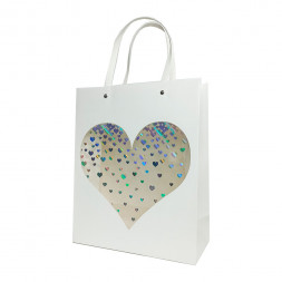 Пакет ЛЮКС Сердце прозрачное с плоской ручкой размер 26*32*12см