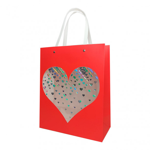 Пакет ЛЮКС Сердце прозрачное с плоской ручкой размер 26*32*12см