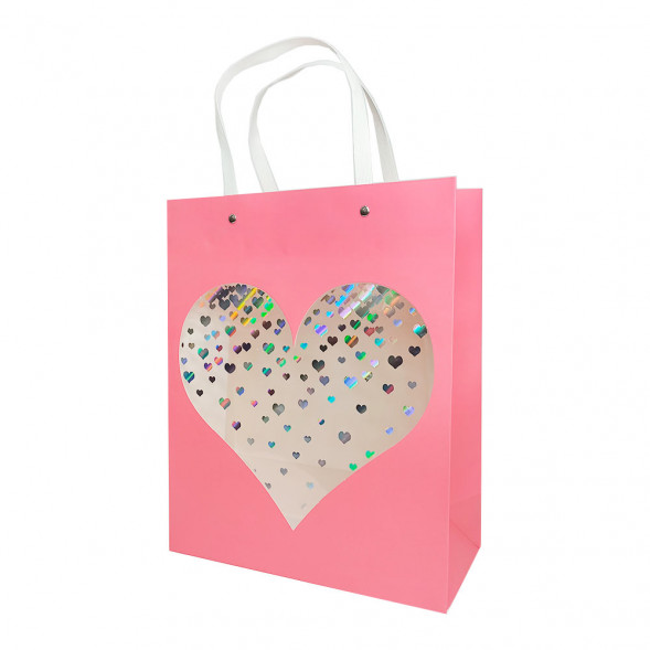 Пакет ЛЮКС Сердце прозрачное с плоской ручкой размер 26*32*12см